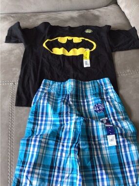 Black & Blue Kids Matching Set with Yellow Batman Logo